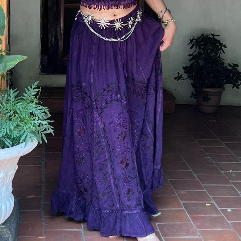Bohemian Embroidered Maxi Skirt - Purple
